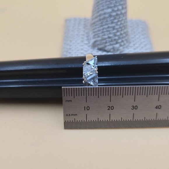 Size 10 Sterling Silver Triangle Light Blue Topaz And Clear CZ Gems Ring A5885 - Picture 8 of 9